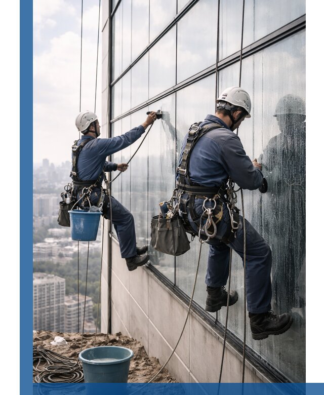 Профессиональная мойка фасадных окон альпинистами в Волгограде