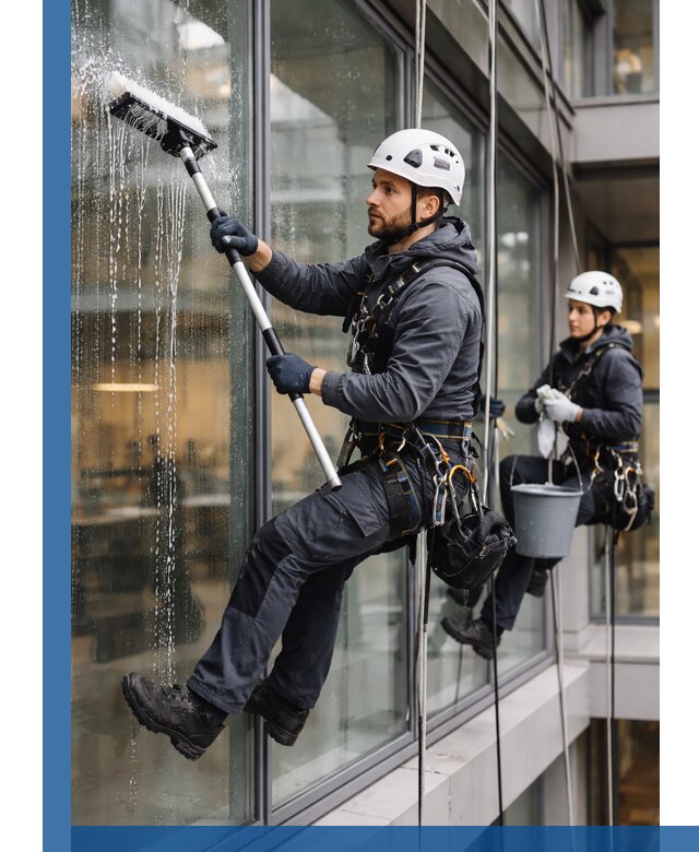 Профессиональная мойка витражей промышленными альпинистами в Волгограде