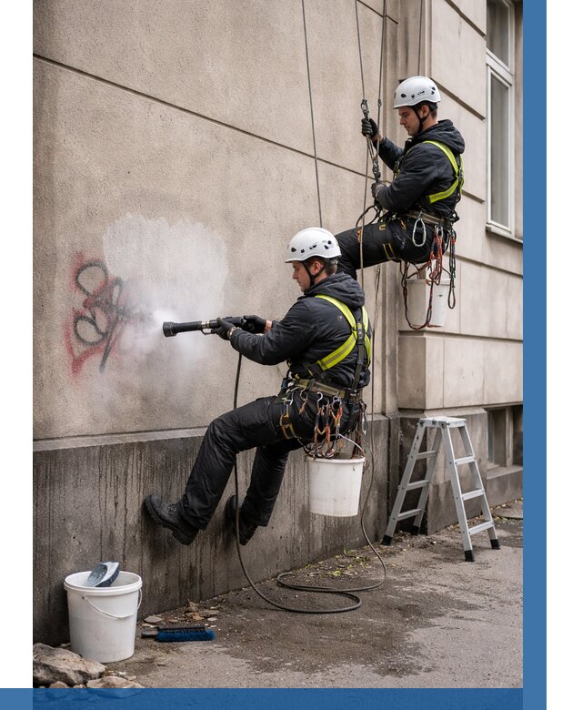 Удаление граффити с фасада в Волгограде от 4676 р. | ВЫСОТНИК-Влг