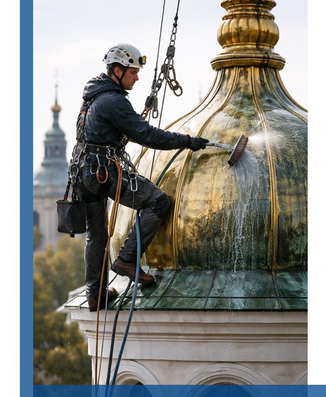 Профессиональная мойка куполов и шпилей высотными альпинистами в Волгограде