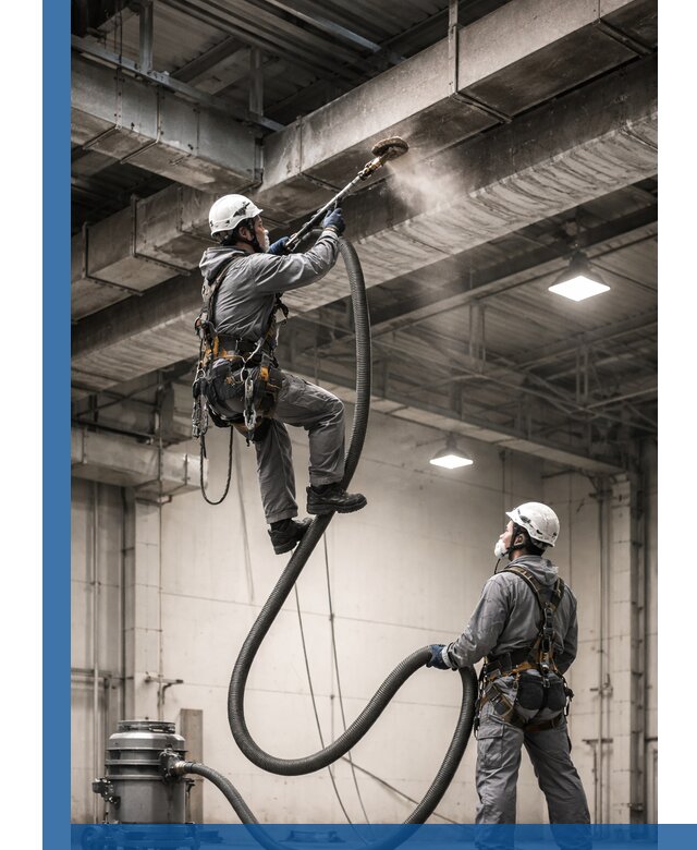 Обеспыливание потолочных конструкций в Волгограде промышленным альпинизмом