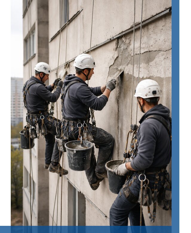 Ремонт бетонных элементов фасада в Волгограде от 2598 р. | ВЫСОТНИК-Влг