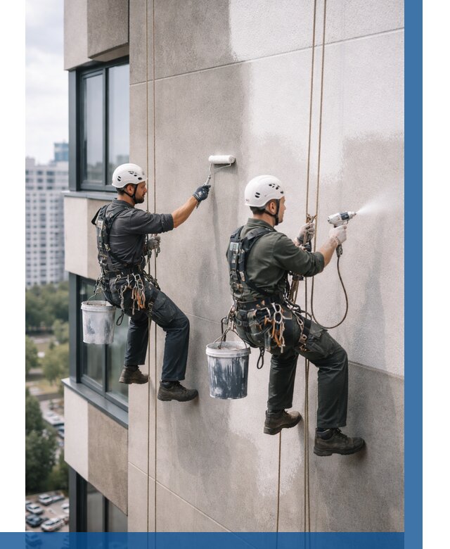 Покраска фасада альпинистами в Волгограде от 312 р. | ВЫСОТНИК-Влг