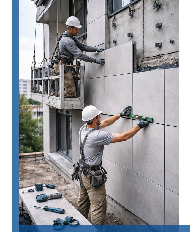 Монтаж керамогранита на фасад в Волгограде под ключ с гарантией качества