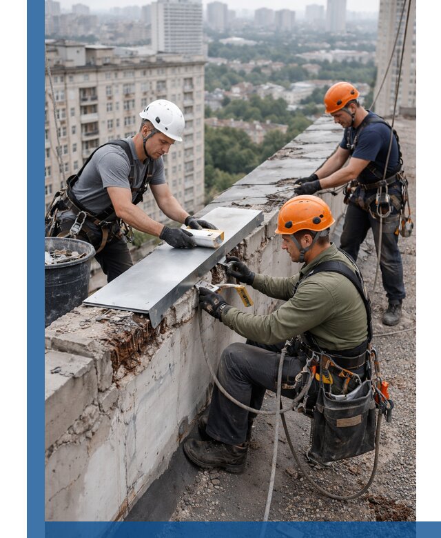 Ремонт парапета на кровле в Волгограде, высотные работы с гарантией