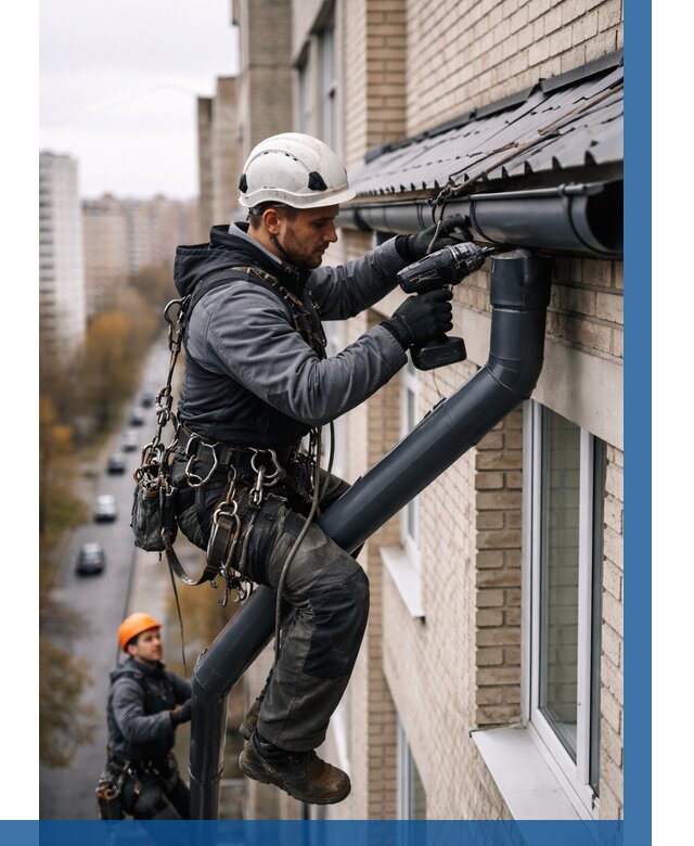 Монтаж водосточной системы на здании в Волгограде от 5196 р. | ВЫСОТНИК-Влг