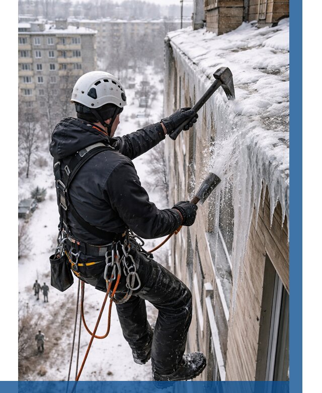 Сбивание сосулек с крыши в Волгограде по цене от 4676 р. | ВЫСОТНИК-Влг