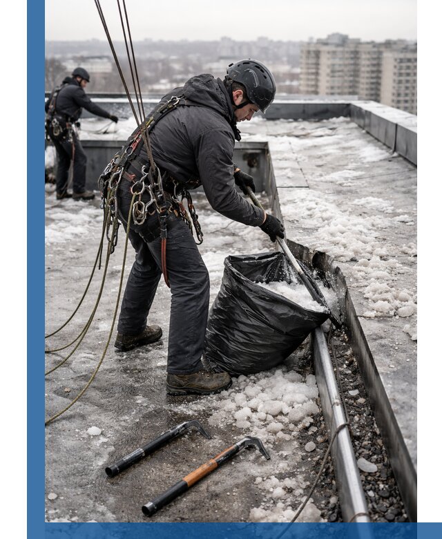 Аварийная очистка кровли в Волгограде от промальпинистов