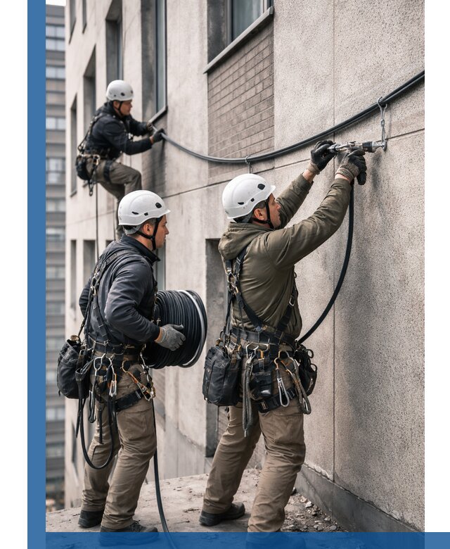 Прокладка кабеля по фасаду в Волгограде, профессиональный монтаж