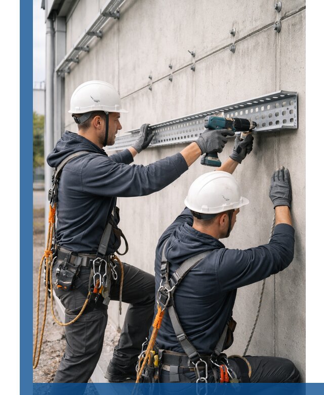 Монтаж кабельных лотков на фасаде зданий в Волгограде с гарантией