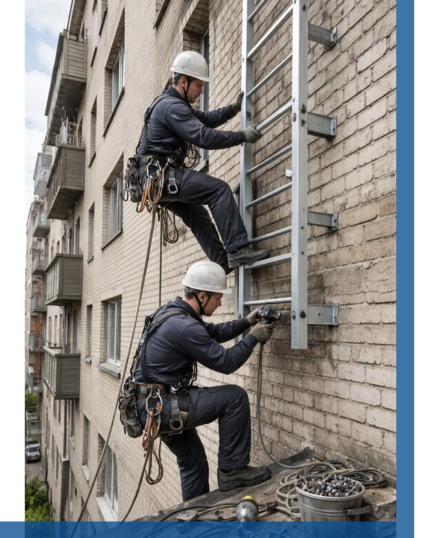 Монтаж пожарной лестницы в Волгограде от 25978 р заказать у ВЫСОТНИК-Влг