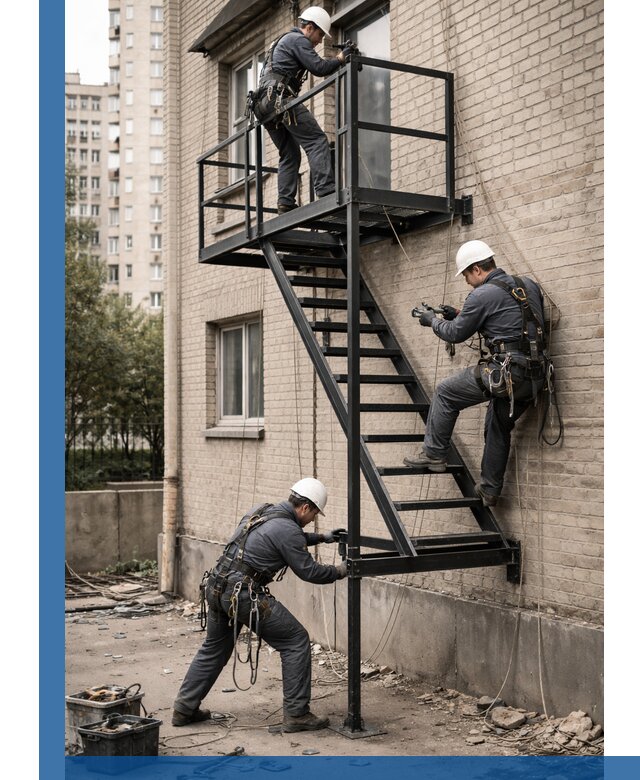 Монтаж пожарной лестницы в Волгограде, установка и крепление