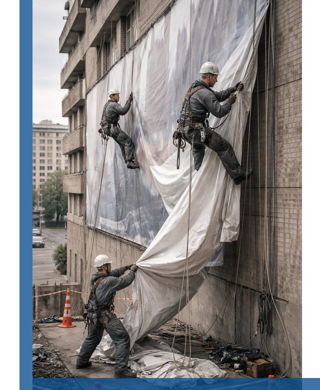 Демонтаж баннеров с фасада в Волгограде оперативно и безопасно
