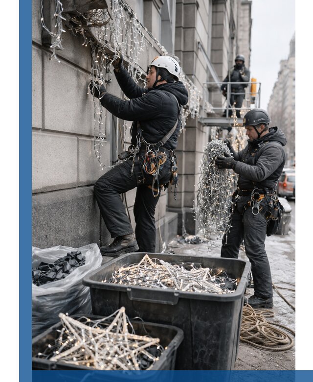 Демонтаж новогоднего оформления и гирлянд в Волгограде