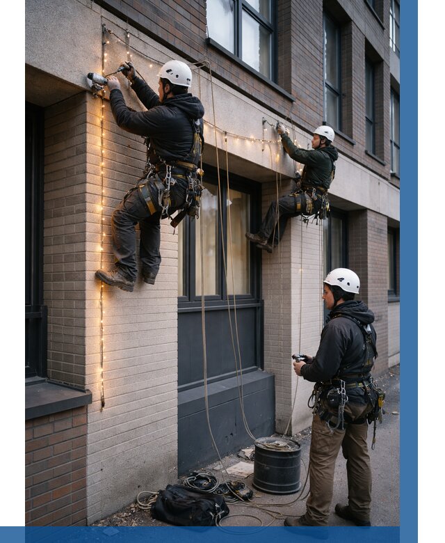 Монтаж гирлянд на фасаде в Волгограде от 3637 р. | ВЫСОТНИК-Влг