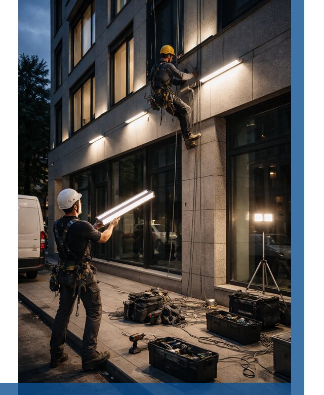 Монтаж архитектурной подсветки здания в Волгограде от 2598 р.|ВЫСОТНИК-Влг