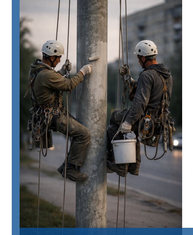 Покраска опор освещения и антикоррозийная защита в Волгограде