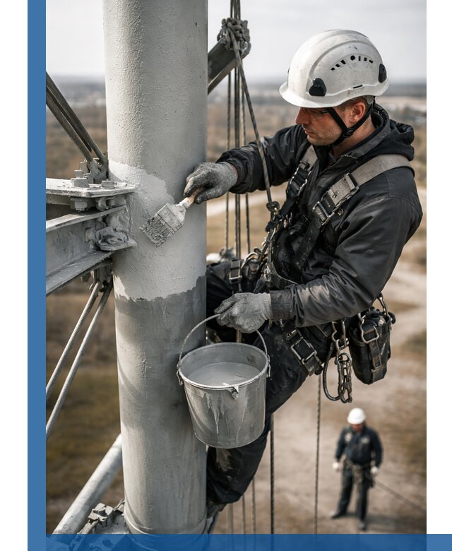 Покраска мачт связи в Волгограде промышленными альпинистами