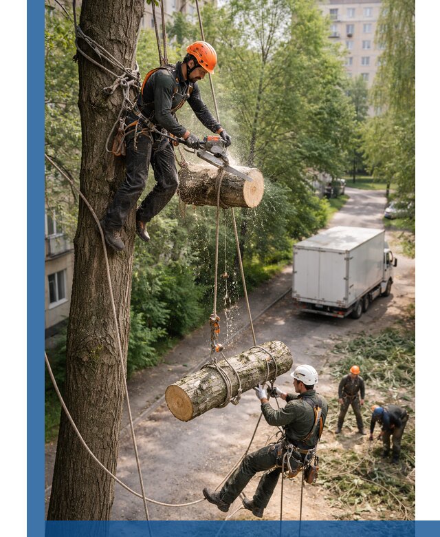 Спил деревьев альпинистами в Волгограде, безопасно и без повреждений