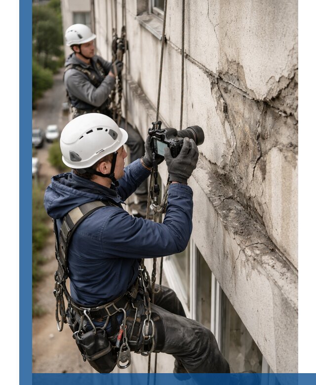 Фотофиксация дефектов фасада с высотной съемкой в Волгограде