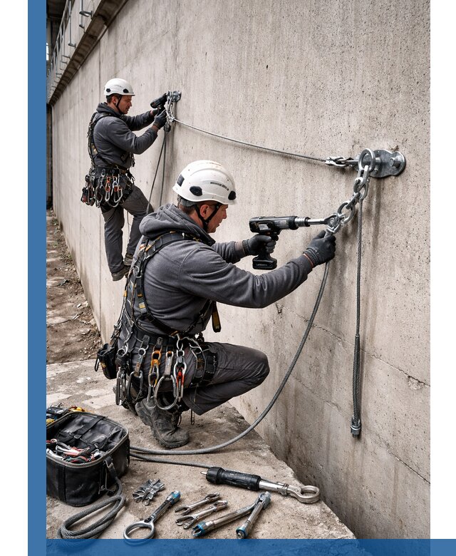 Монтаж анкерных линий высотной безопасности в Волгограде