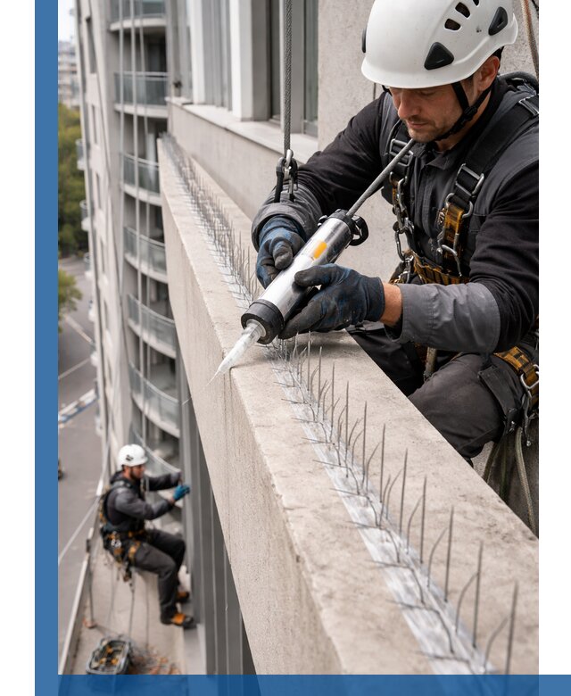 Установка шипов от птиц на фасадах и кровлях в Волгограде